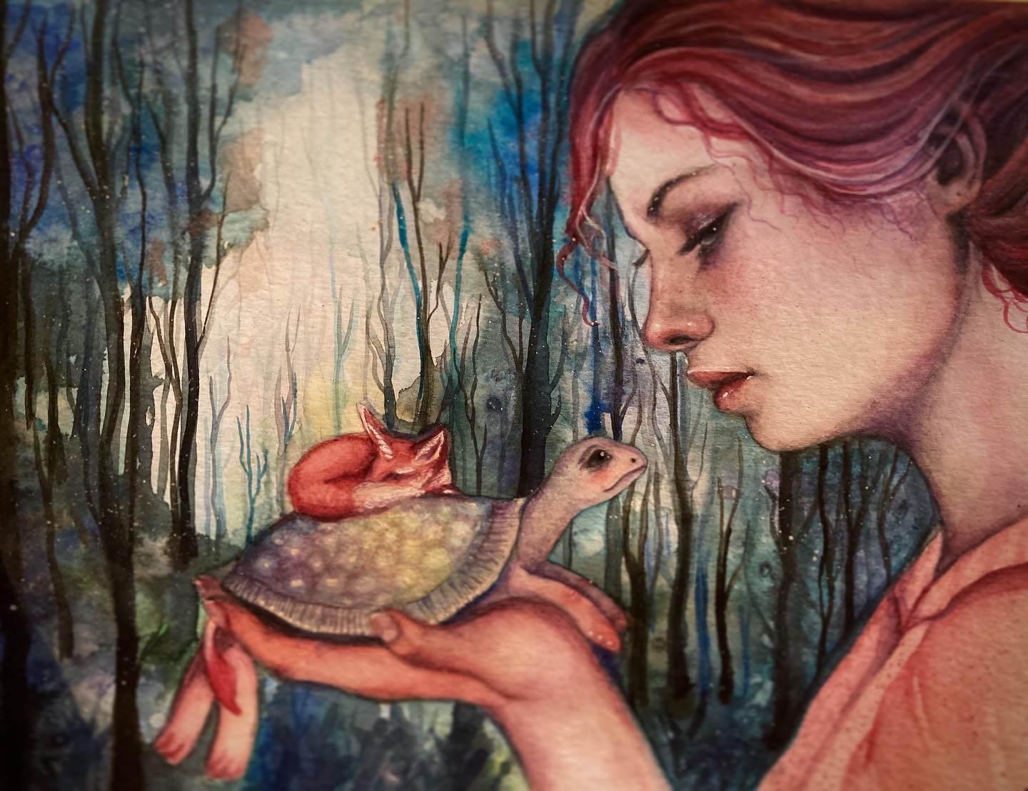 Girl in the blue forest